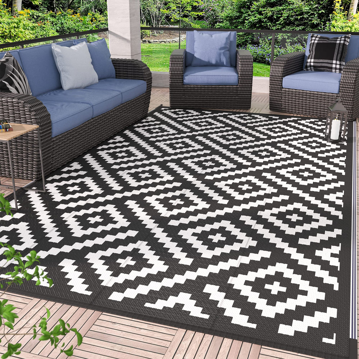 Genimo outdoor rug 6x9 waterproof surface ideal for patio protection and easy cleanup.