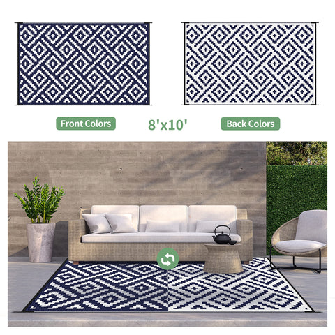 GENIMO outdoor rug on a patio setup, demonstrating sturdy outdoor living and easy maintenance.