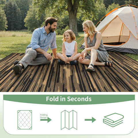 GENIMO portable storage and stakes secure the rug during camping.