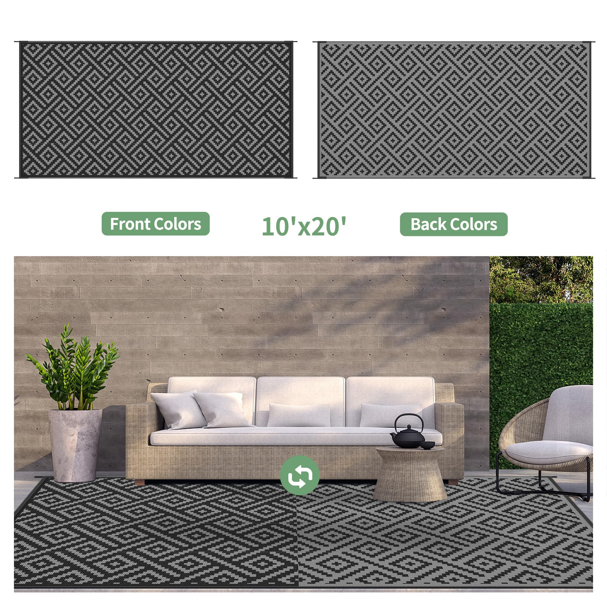 GENIMO rug with reinforced edges resists tearing for long-term outdoor use.