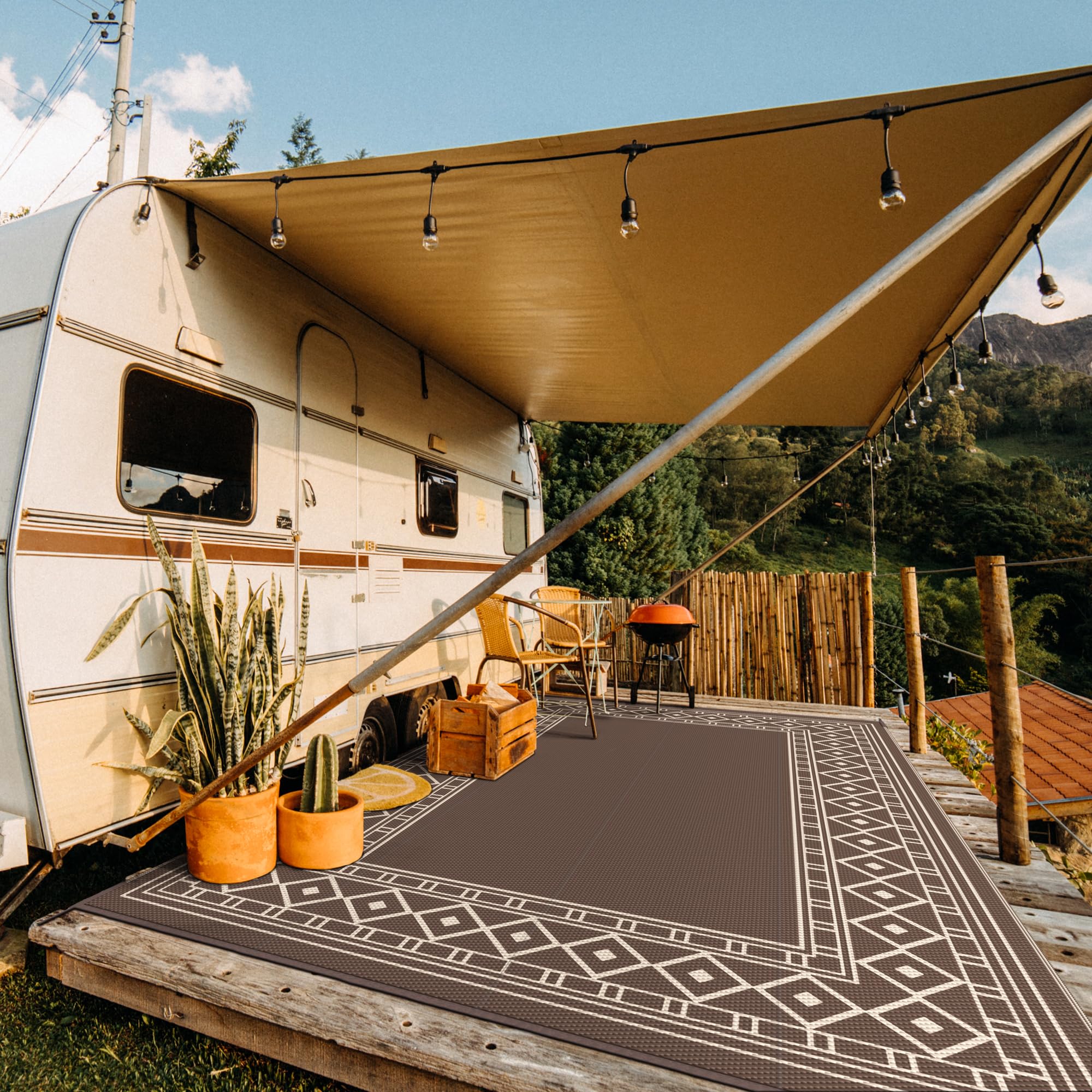GENIMO outdoor rug reversible center; two-sided style for decks and spaces