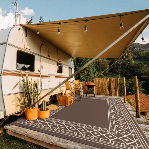 GENIMO outdoor rug reversible center; two-sided style for decks and spaces