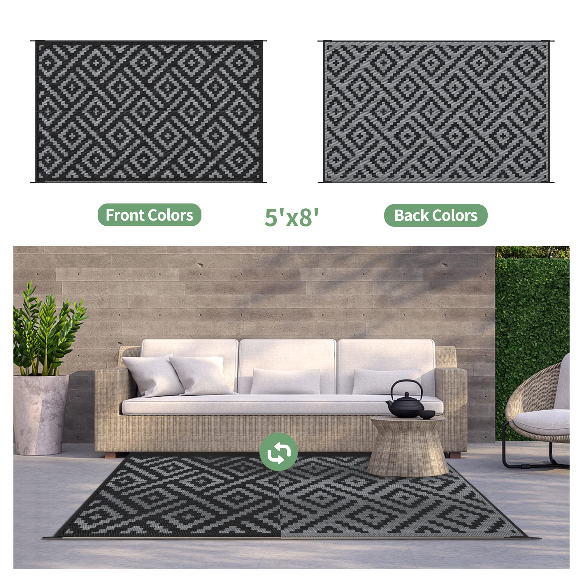 GENIMO reversible geometric-pattern rug shows dual sides for extended life.
