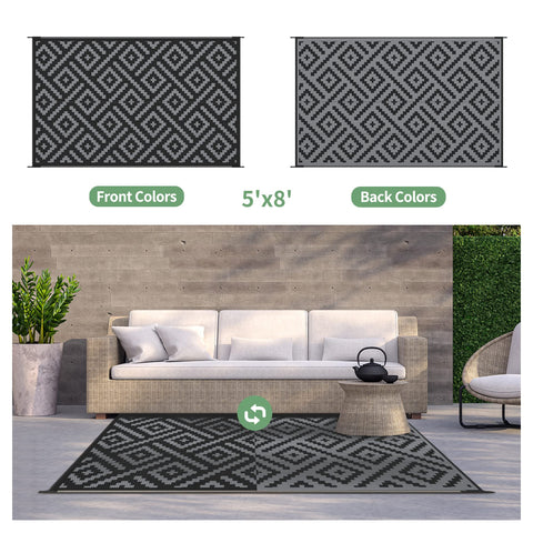 GENIMO reversible geometric-pattern rug shows dual sides for extended life.
