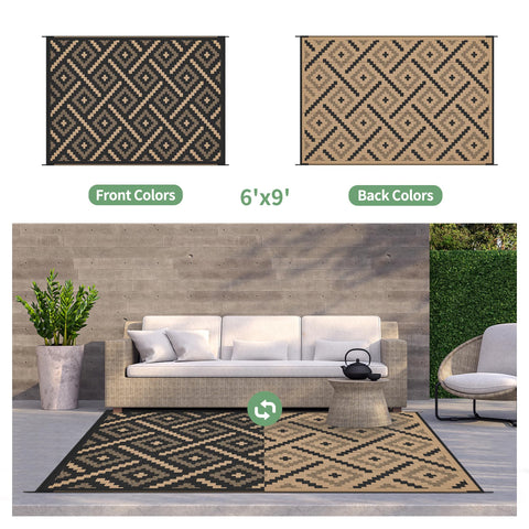 GENIMO outdoor rug reversible geometry pattern offers two decor looks on demand.
