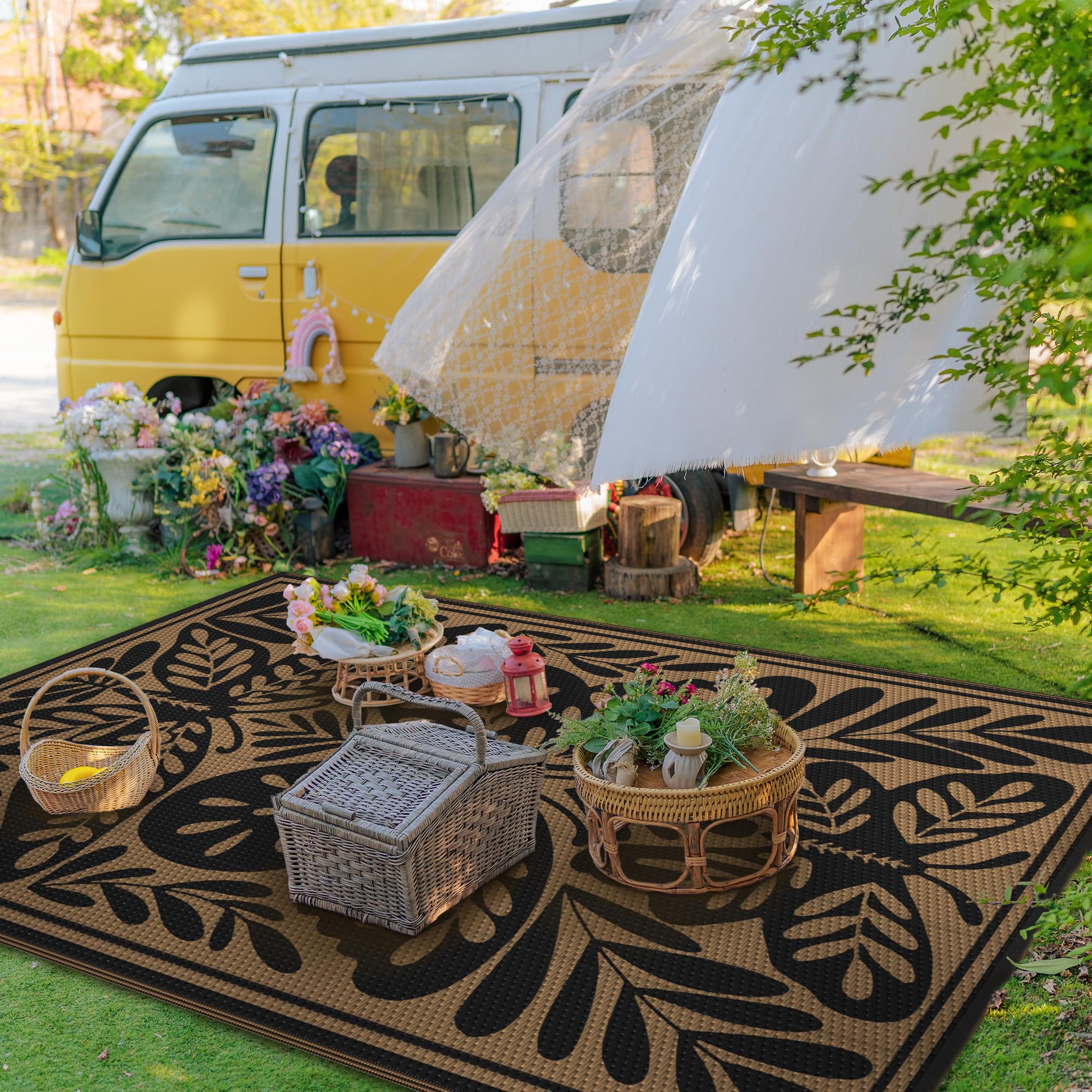 GENIMO rug at RV entry enhances porch vibe while resisting spills.