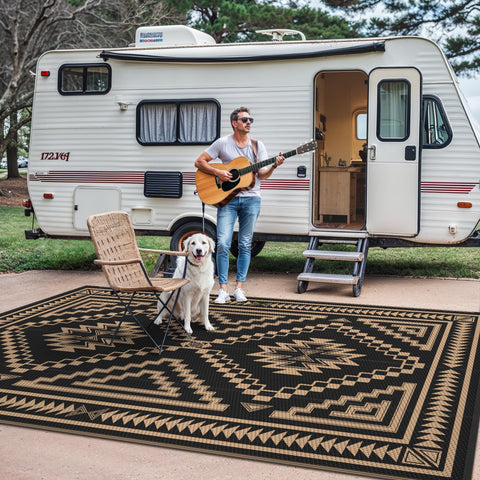 GENIMO RV camping rug unrolls easily for instant outdoor space