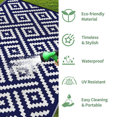 GENIMO outdoor rug with stakes and carry bag secures setup during camping trips.