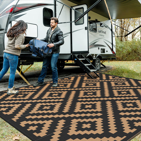 GENIMO outdoor rug waterproof 10x10, reversible, ideal for patio and deck protection.