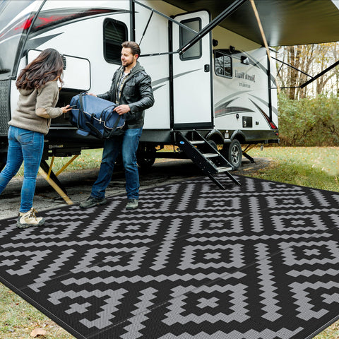 GENIMO outdoor rug waterproof 10x10, reversible dual-sided design for patios and decks.