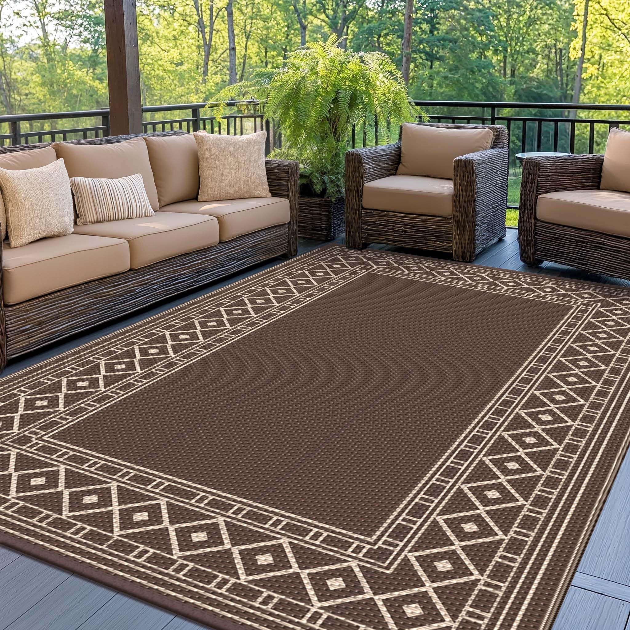 GENIMO outdoor rug waterproof 6x9 for patio, durable in sun and rain.