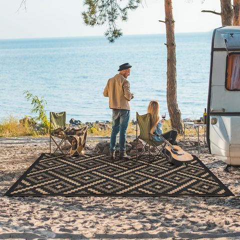 GENIMO outdoor rug waterproof backside enables quick RV camping setups.