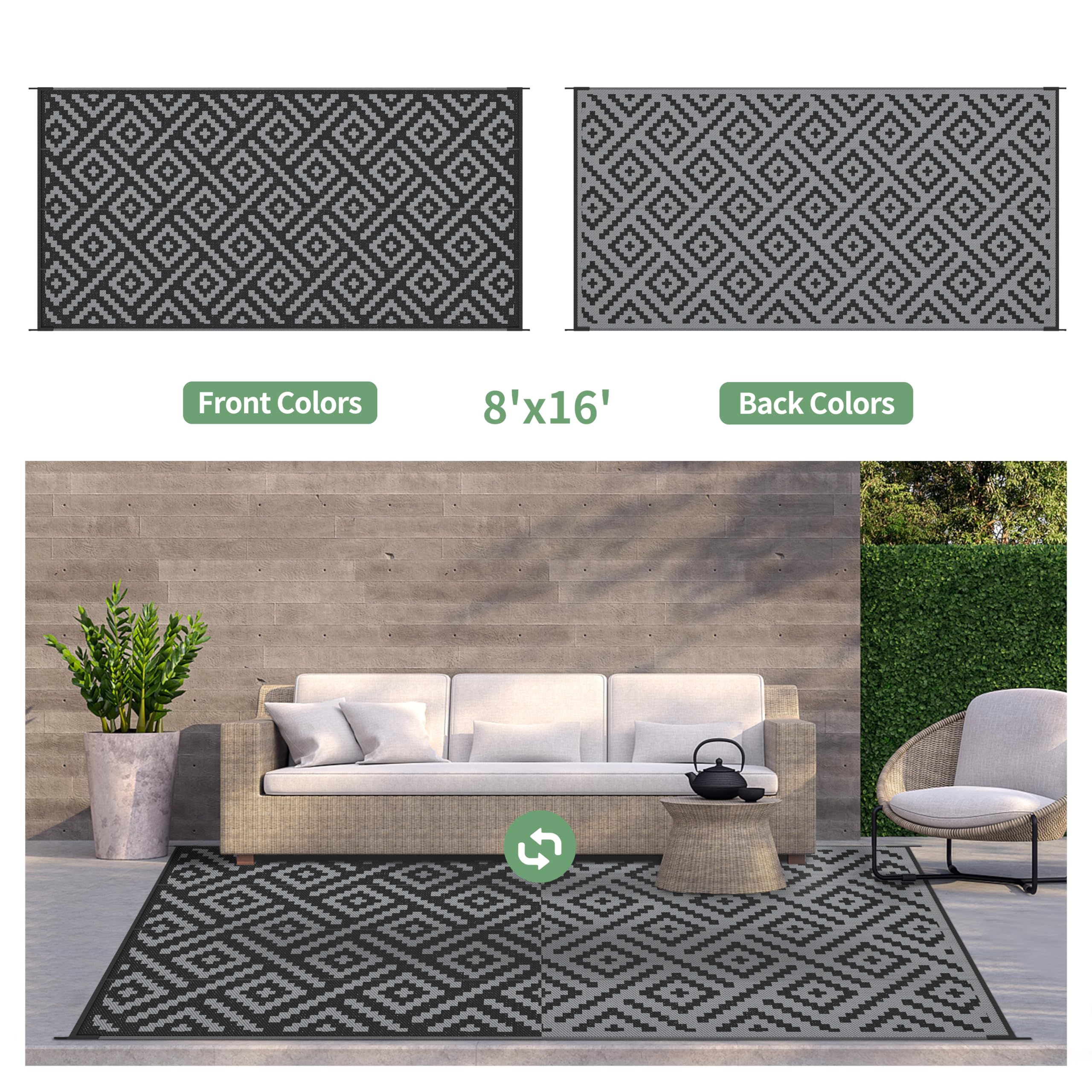 GENIMO outdoor rug waterproof backyard keeps surfaces dry and clean.