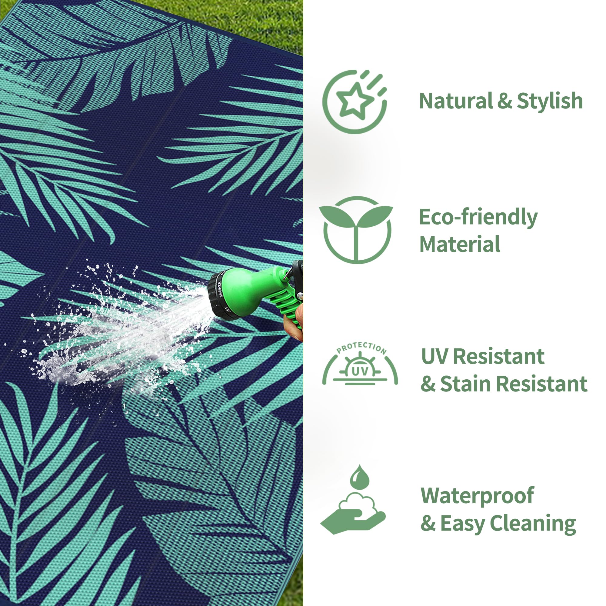 GENIMO waterproof rug cleans easily after spills and sand at the beach