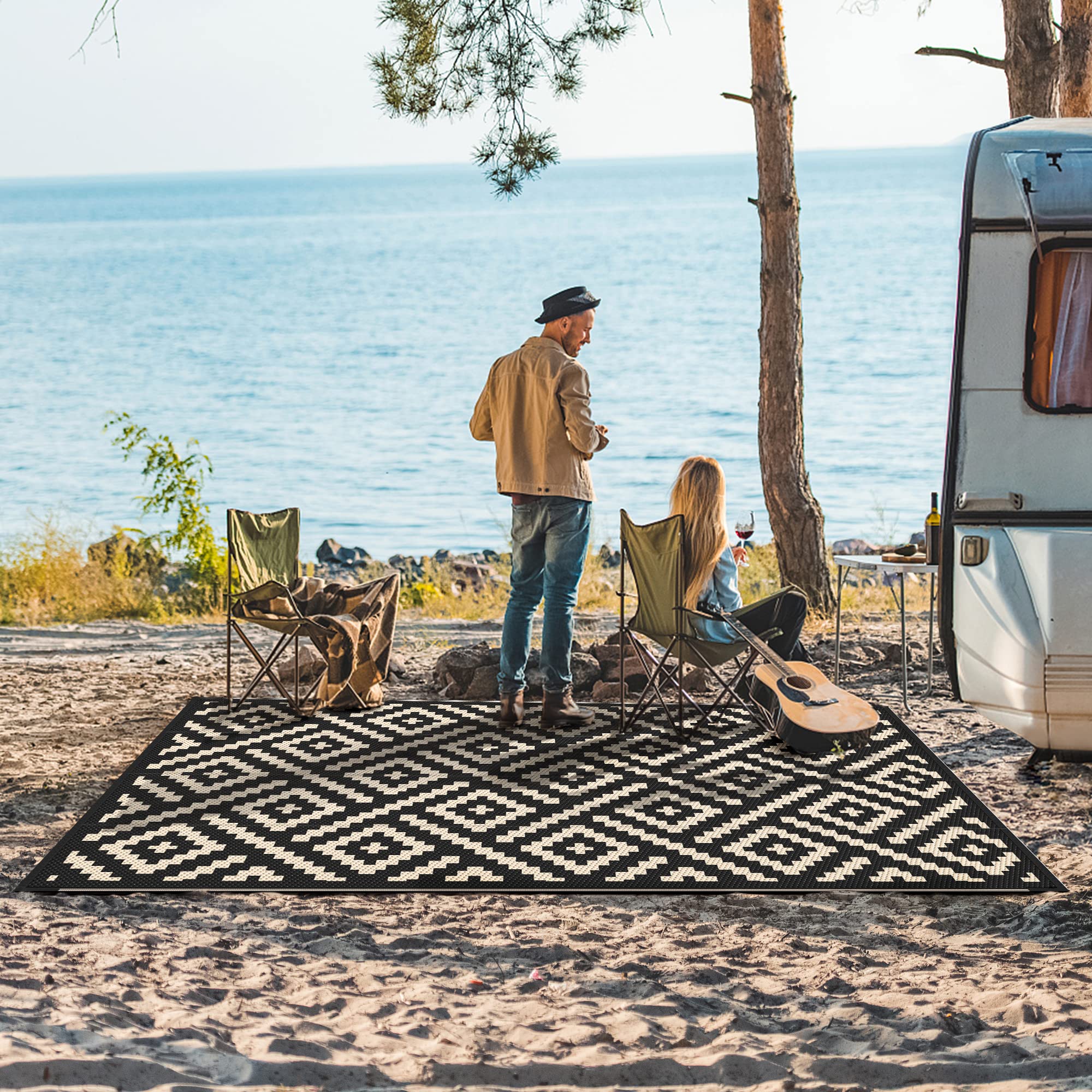 GENIMO outdoor rug waterproof for RV camping use and easy cleaning.