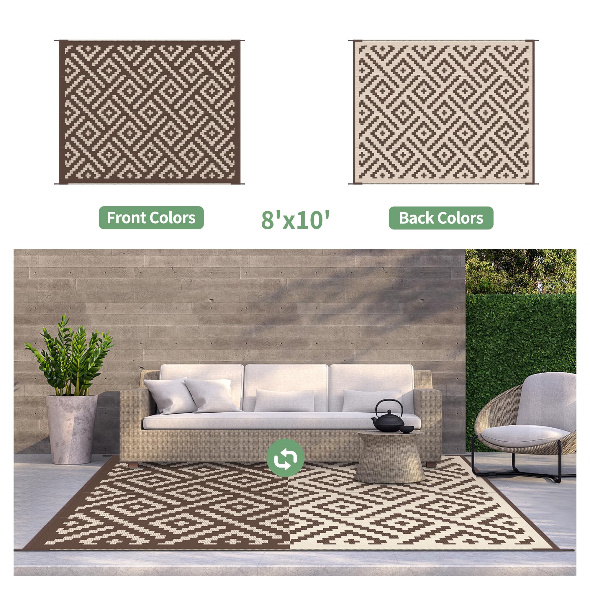 Genimo outdoor rug weatherproof coating stands up to sun and rain