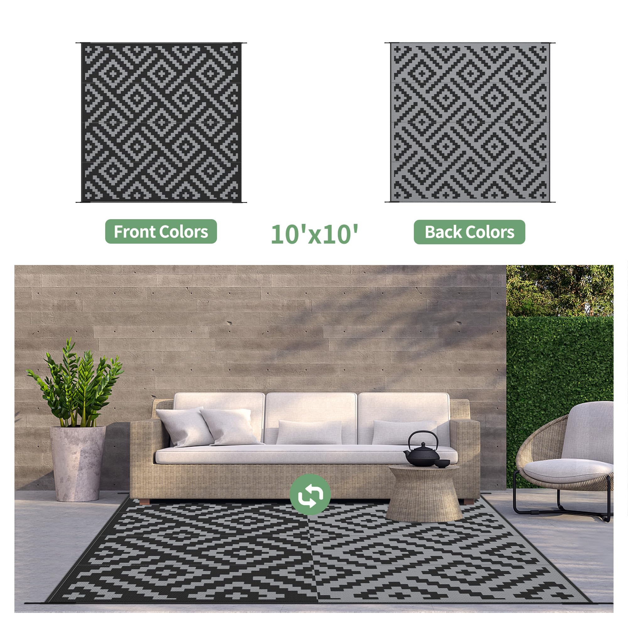 GENIMO patio deck rug with stain resistance and fast-drying performance outdoors.