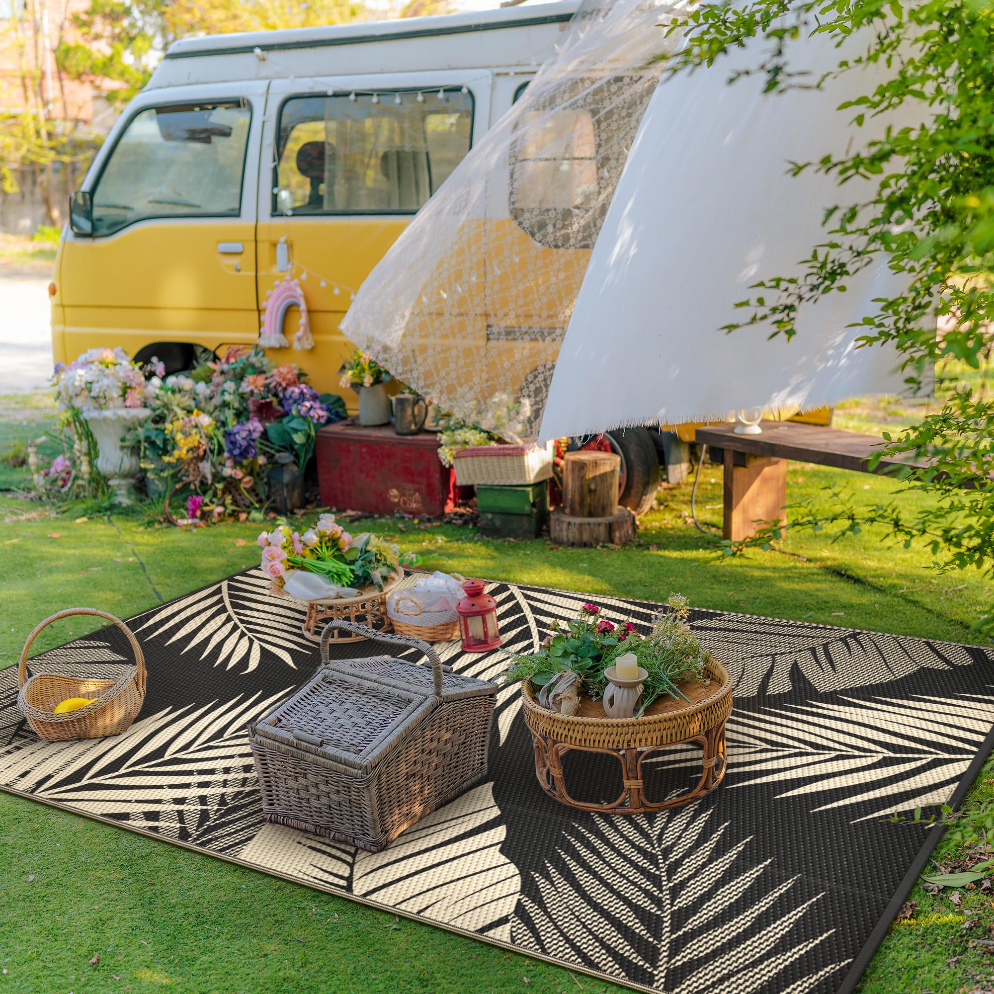 GENIMO plastic straw rug lightweight and portable for travel