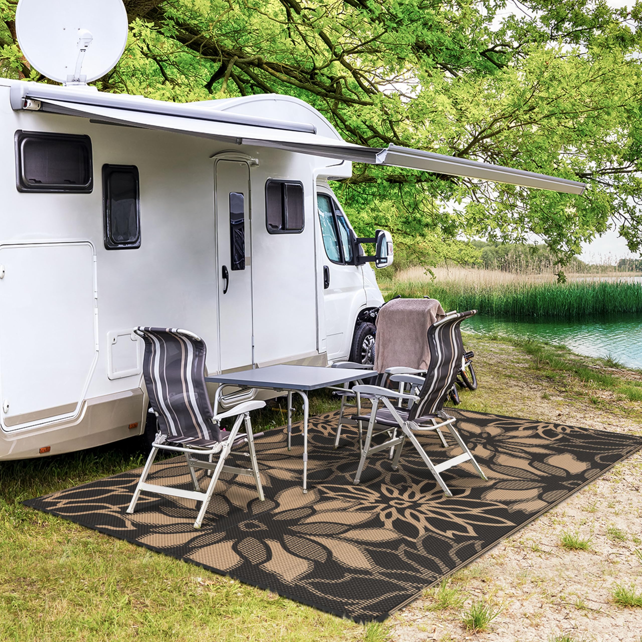 GENIMO RV camping rug folds compactly for travel and quick setup.