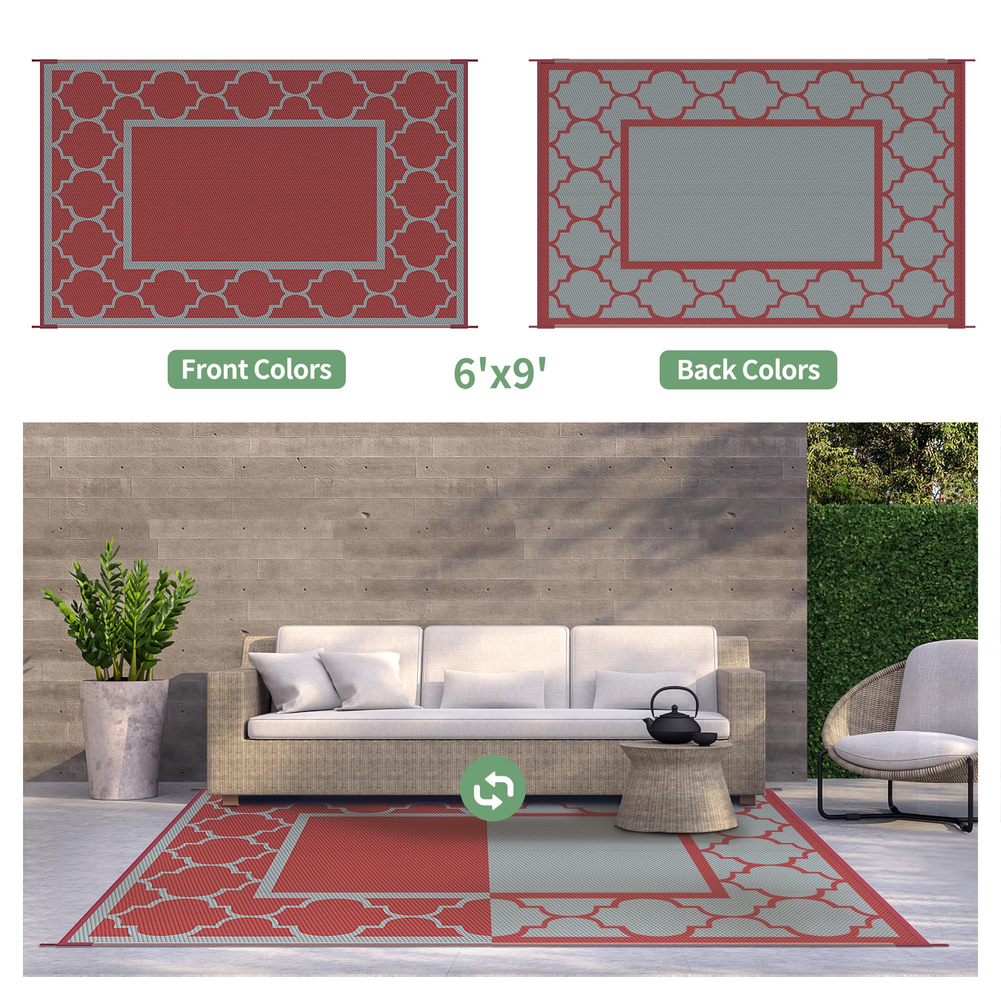 GENIMO RV outdoor carpet provides durable surface for decks and campsites.