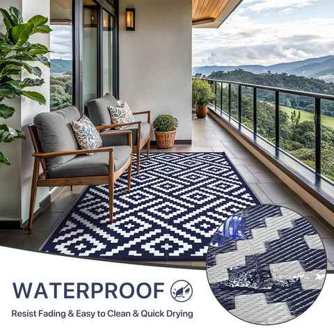 GENIMO waterproof mat with reversible patterns for versatile outdoor decor.