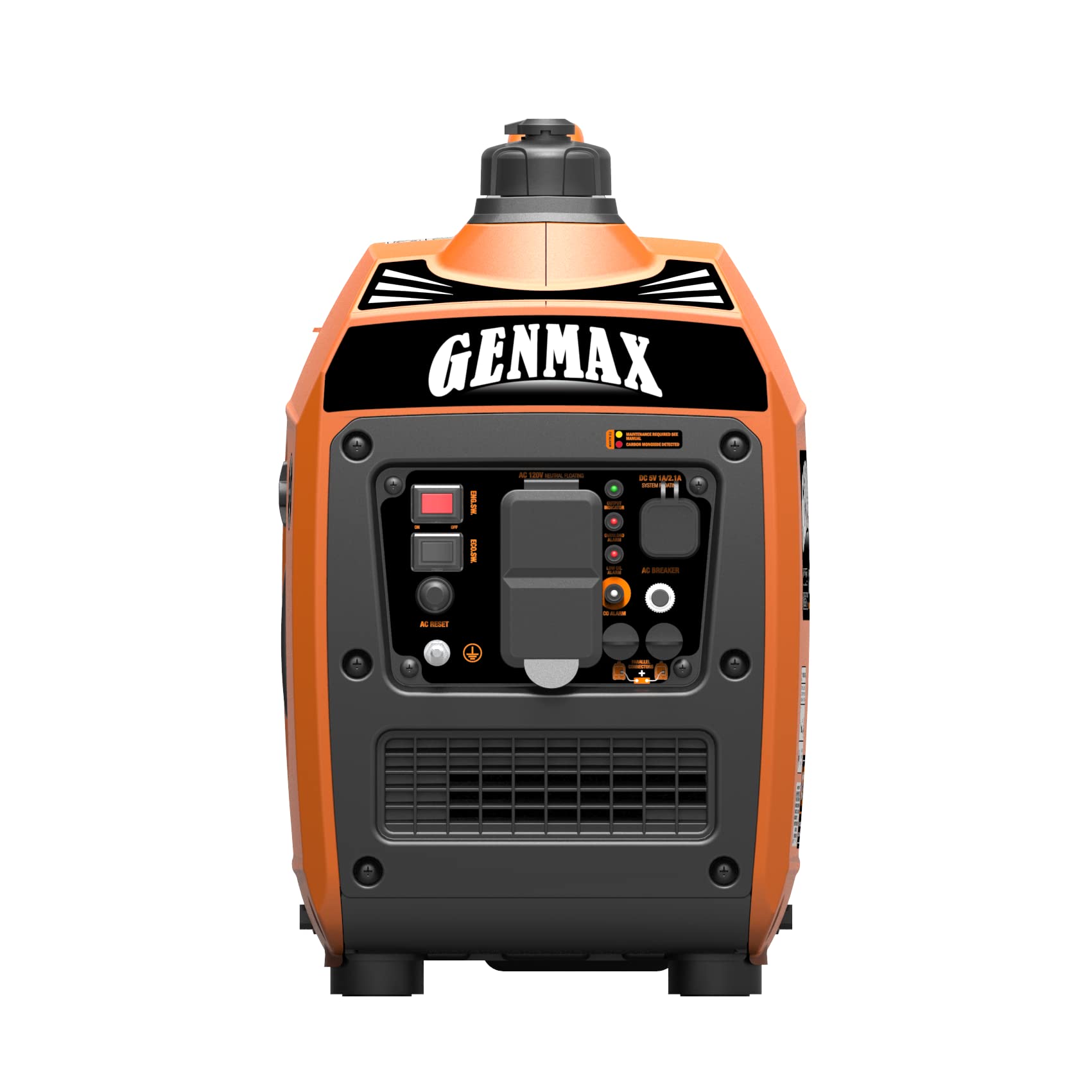 GENMAX GM1200i control panel with Eco mode and outlets for versatile use.