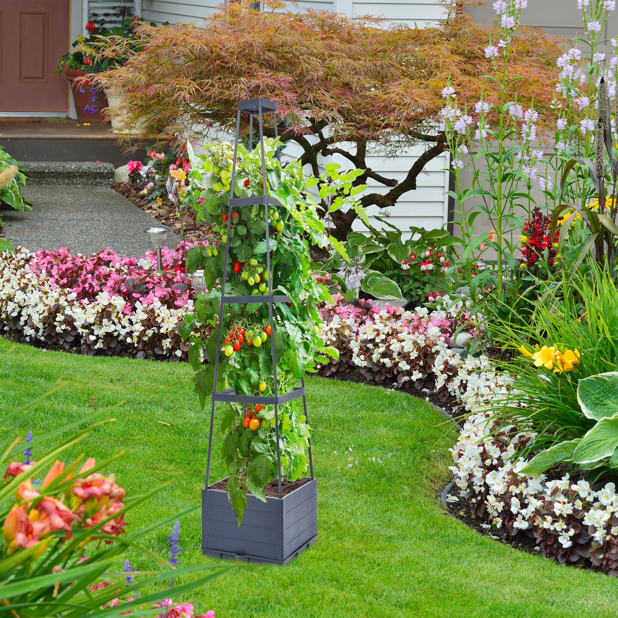 GENMOUS & CO two-pack raised bed supports tomatoes and climbing flowers