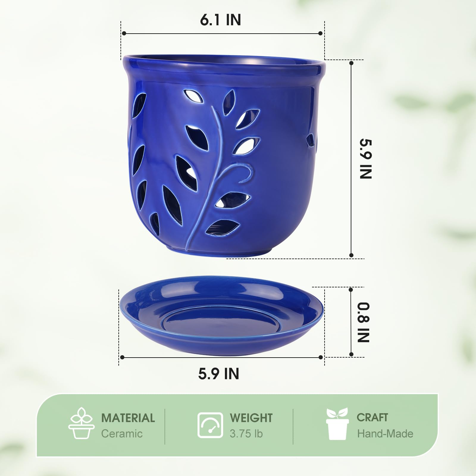 Genntale ceramic orchid pot with side ventilation holes blue promotes airflow around roots.
