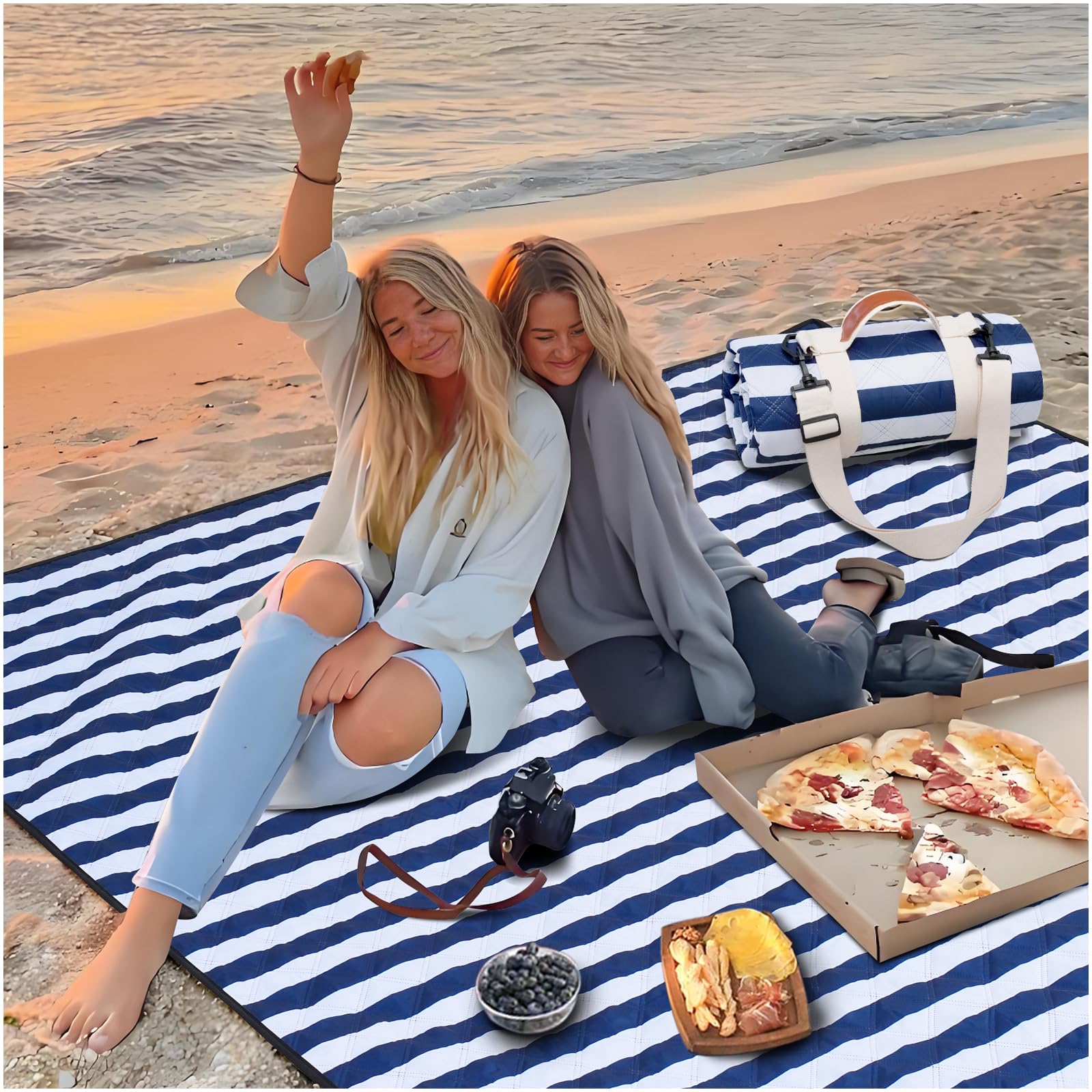 Genovega extra-large picnic blanket folds for easy travel.