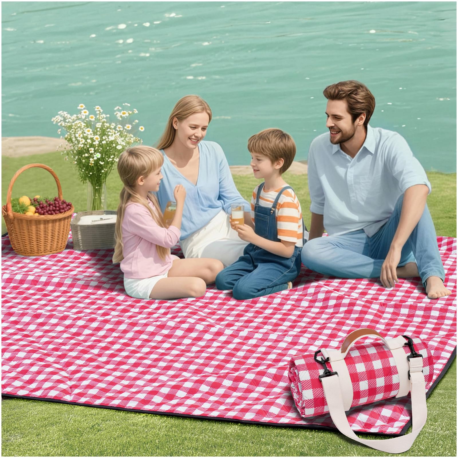 Genovega family-friendly beach scene illustrating large capacity for 4-8 people.