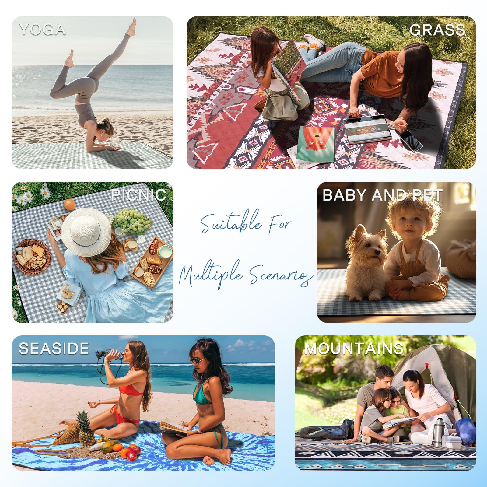 Genovega multi-scene outdoor blanket suits park, beach, or camping.