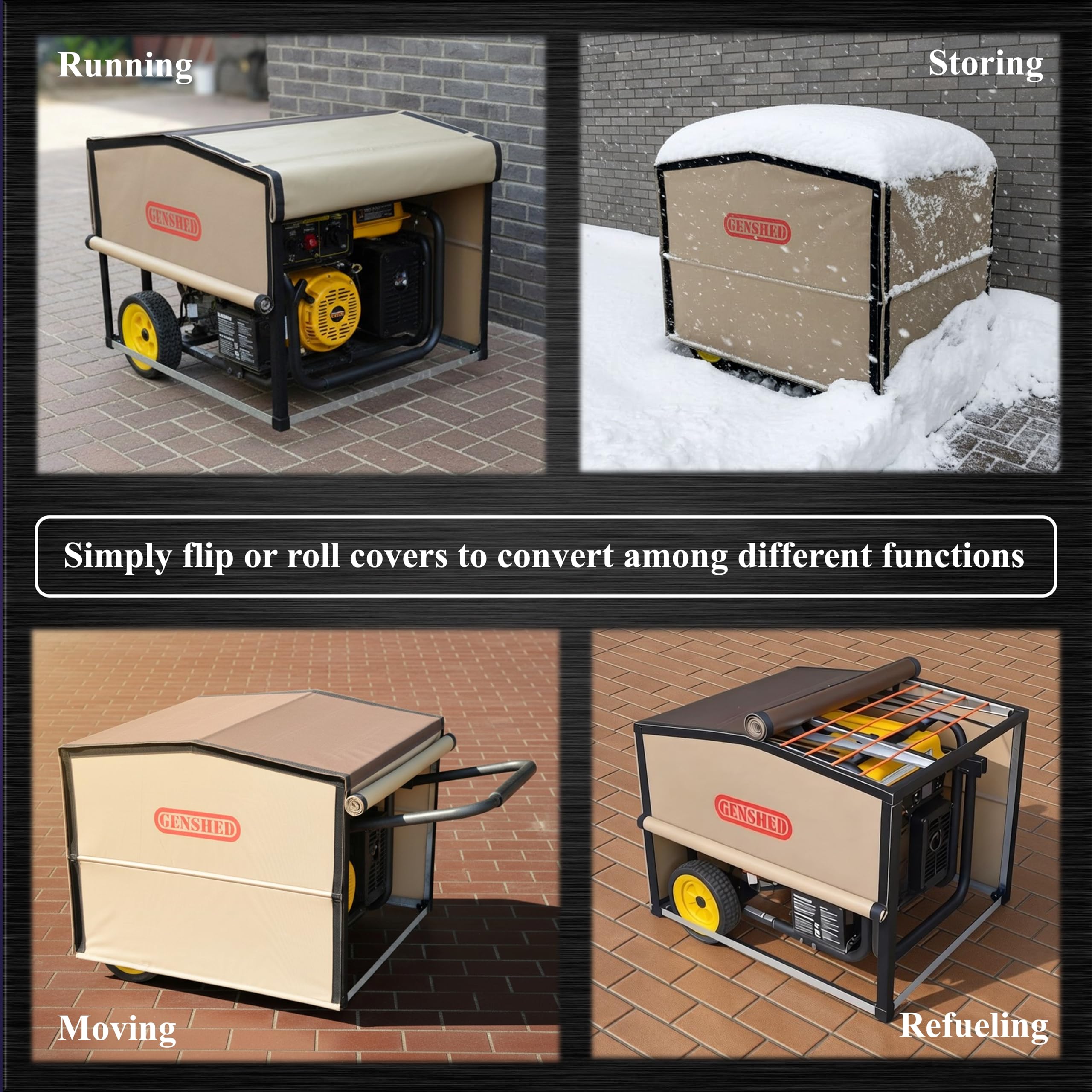 GenShed GCE side panel open demonstrates adjustable ventilation for running generator.