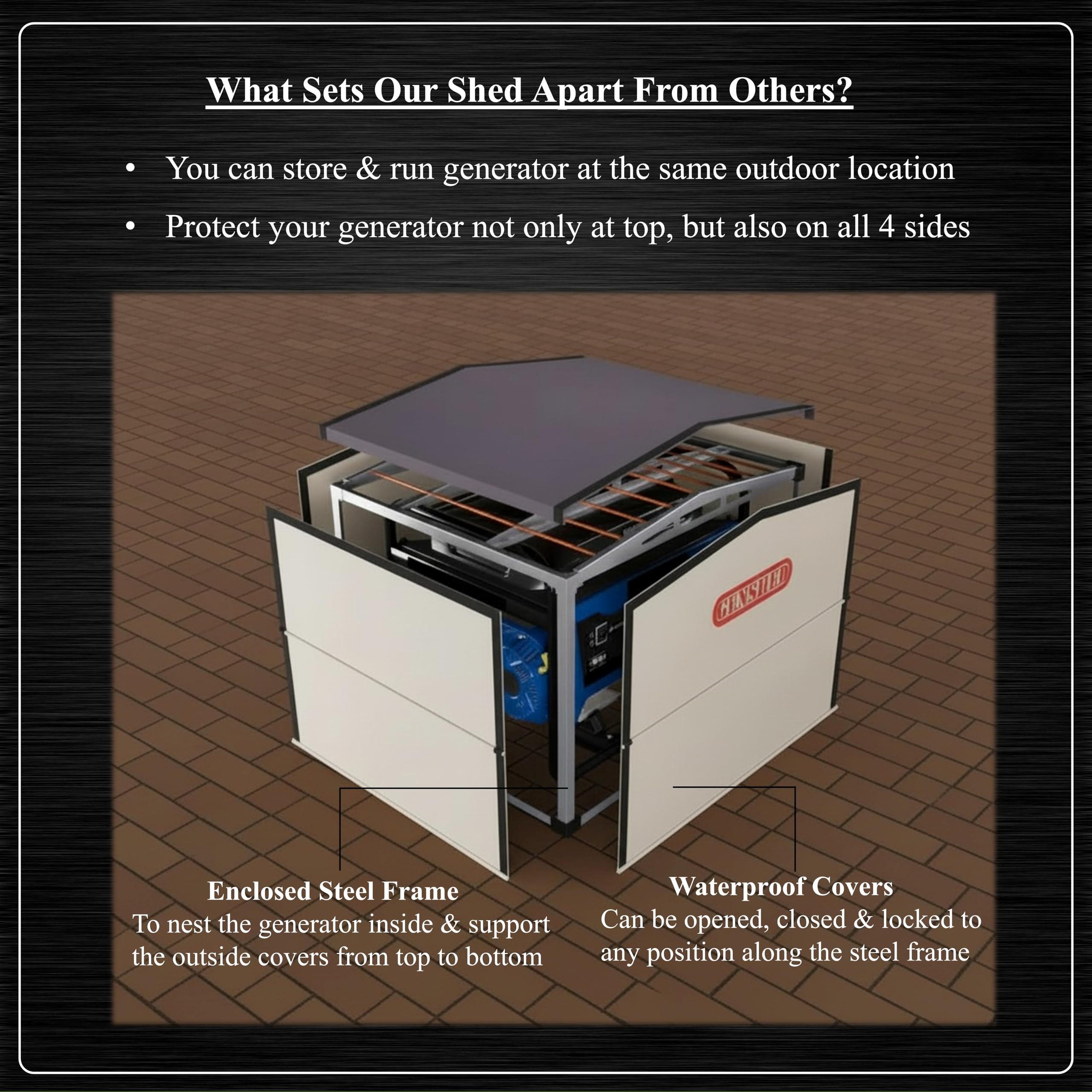 GENSHED GenShed storage box front view keeps generator secure when stored