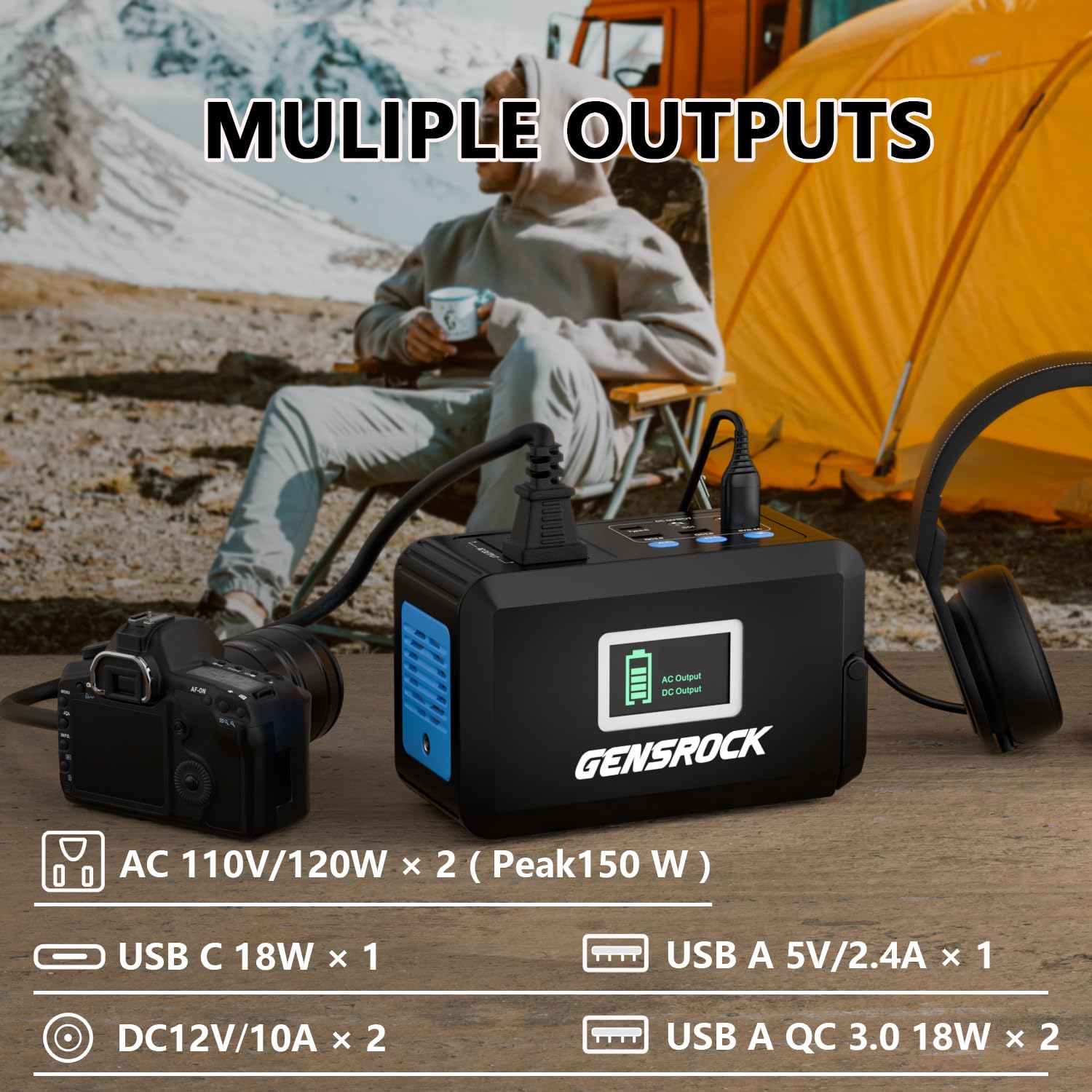 GENSROCK LED flashlight on portable power station for nighttime visibility
