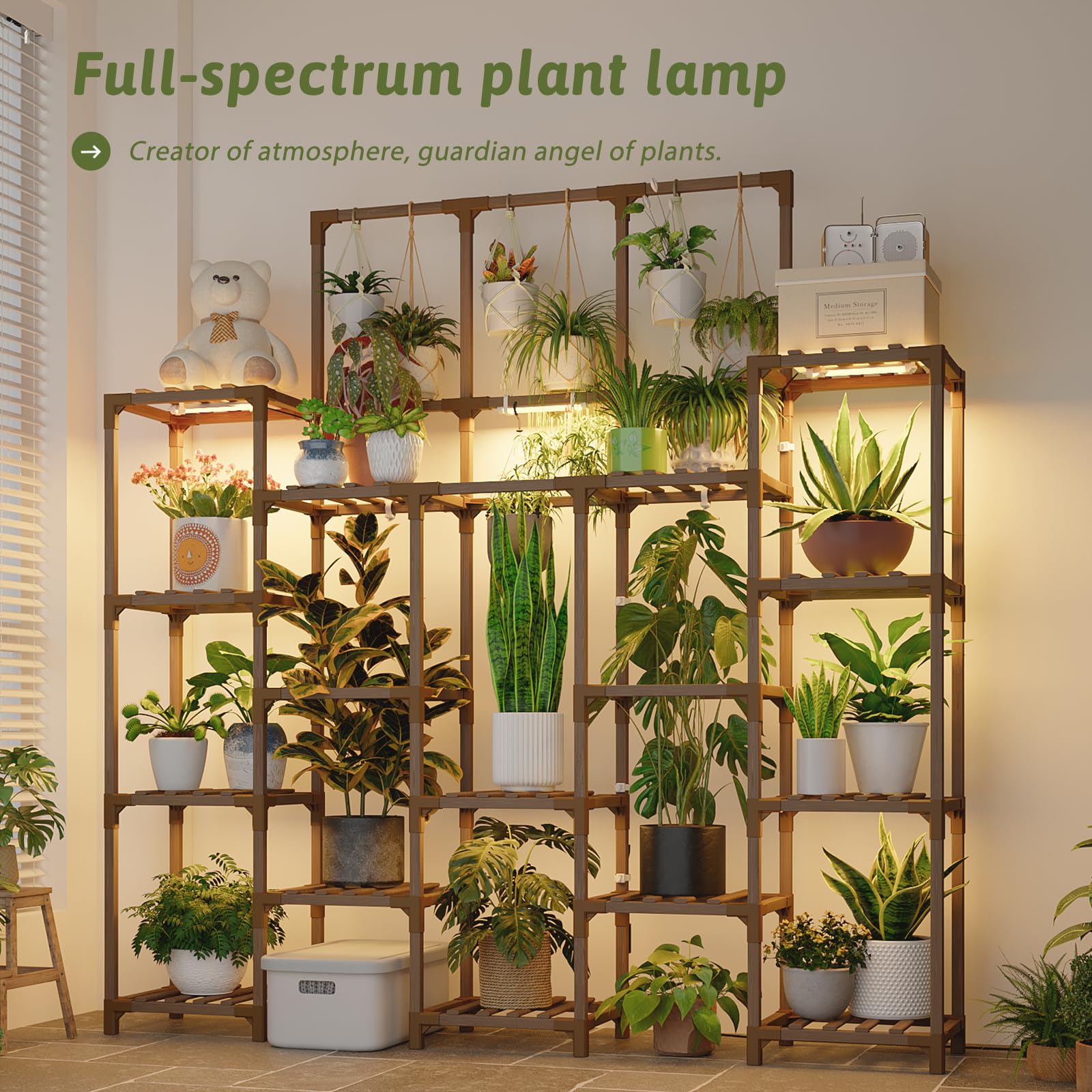 GENTINGBRO 14-tier solid wood shelf for lush plant display