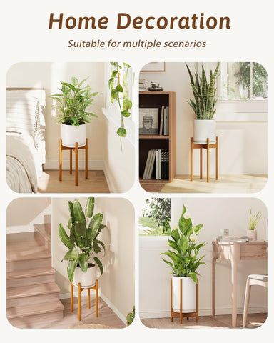 GENTINGBRO bamboo plant stand with 12-inch pot supports bigger planters