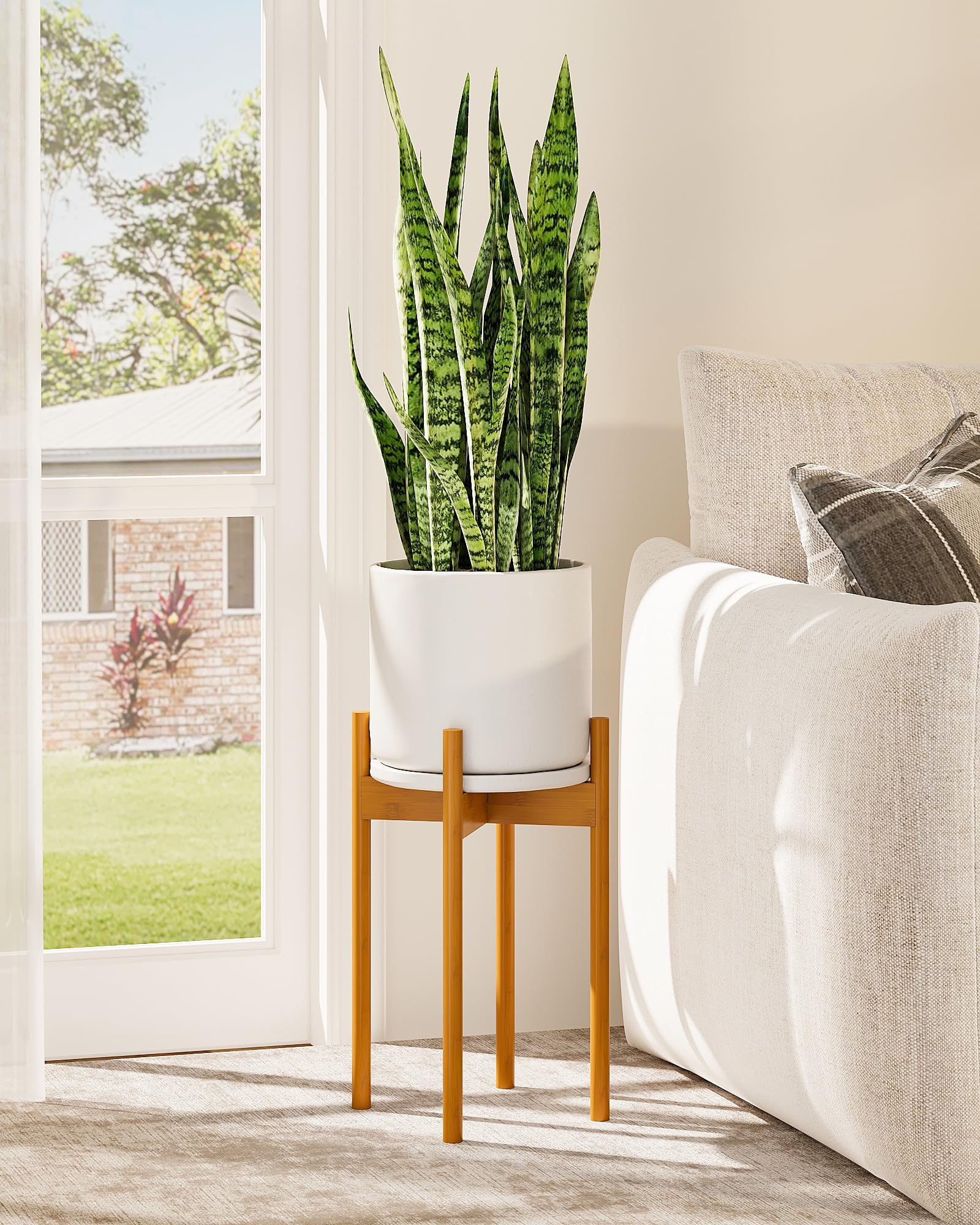 GENTINGBRO bamboo plant stand with 8-inch pot elevates indoor greenery