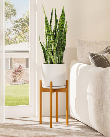 GENTINGBRO bamboo plant stand with 8-inch pot elevates indoor greenery
