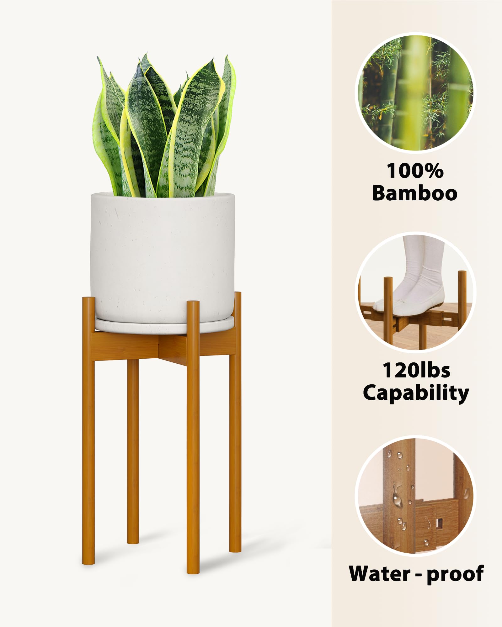 GENTINGBRO bamboo plant stand with 9-inch pot fits tight corners