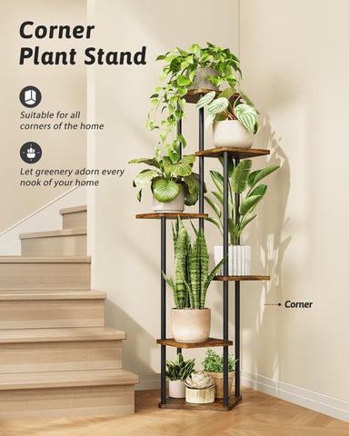 GENTINGBRO corner plant stand side view shows tall multi-tier arrangement.