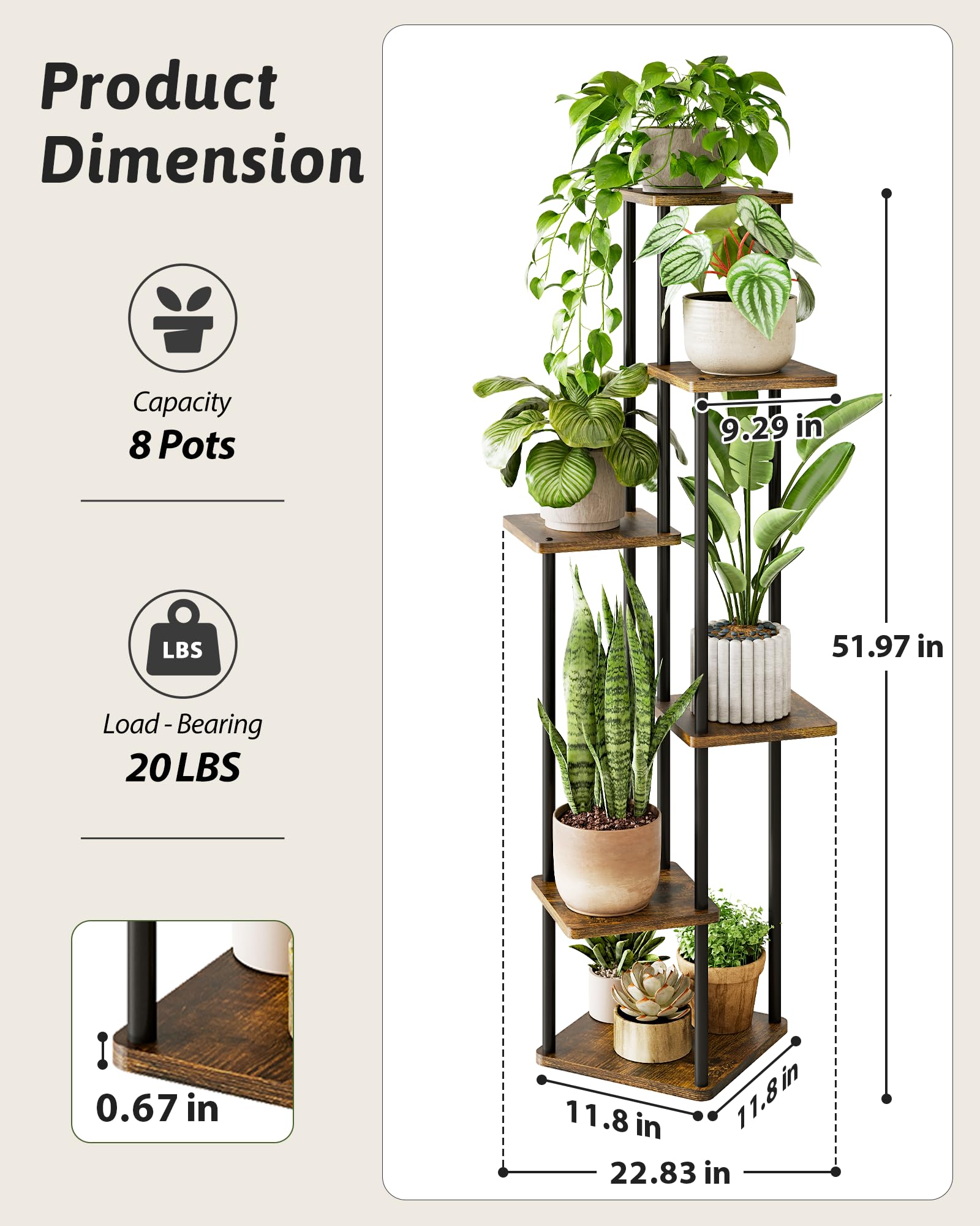 GENTINGBRO 20 lb-per-tier capacity supports mixed pot sizes.