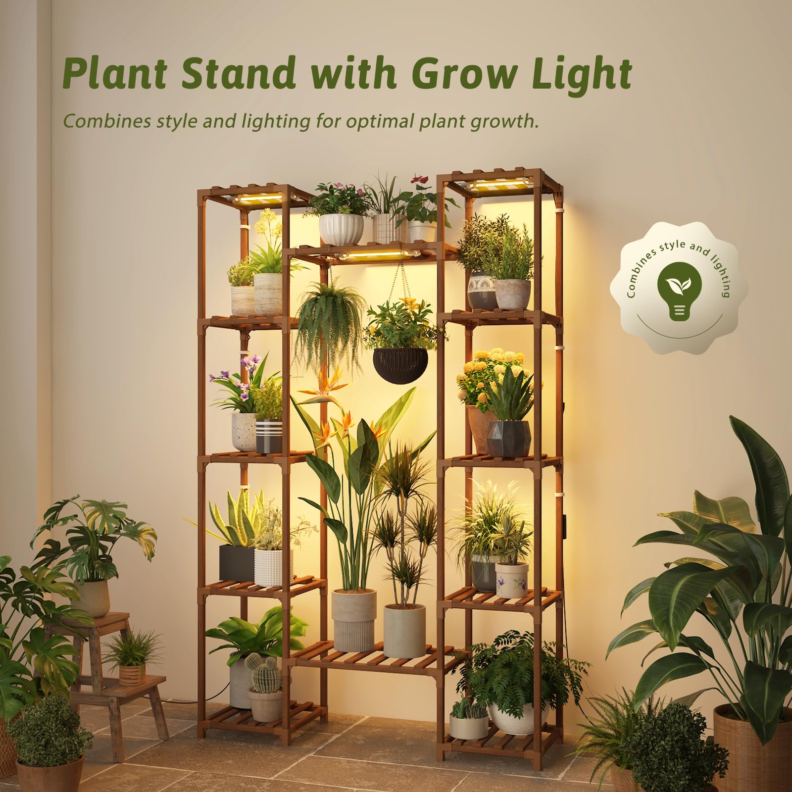 GENTINGBRO plant stand suitable for indoor and outdoor use with removable lights.