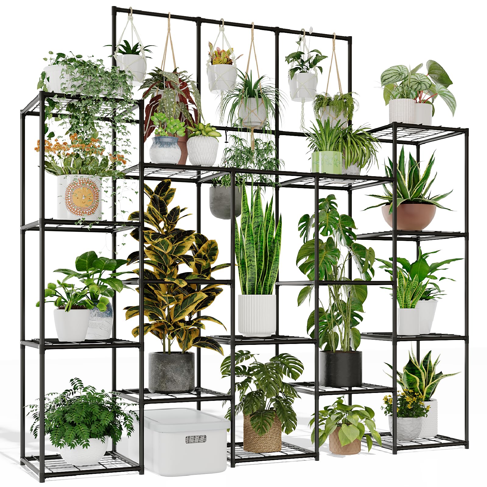 GENTINGBRO metal plant stand 63-inch tall with ventilated mesh shelves for healthier root airflow.