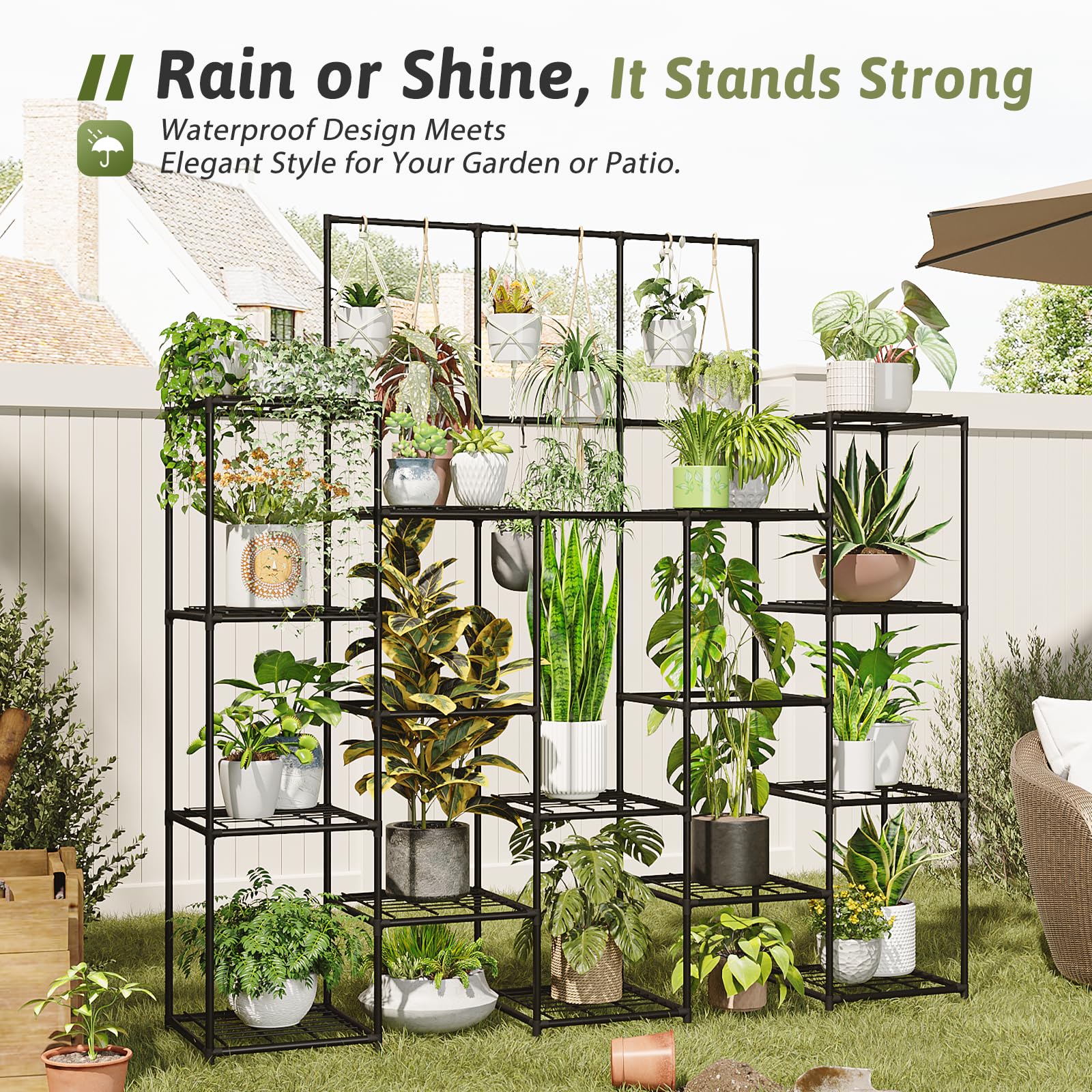 GENTINGBRO outdoor-friendly plant rack designed for durability in sun and rain.