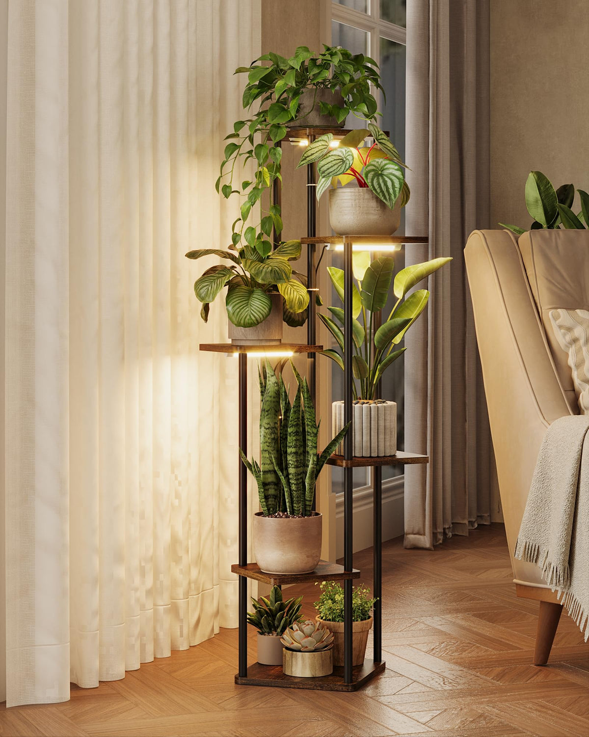 GENTINGBRO plant stand corner 6-tier for space-saving indoor display.