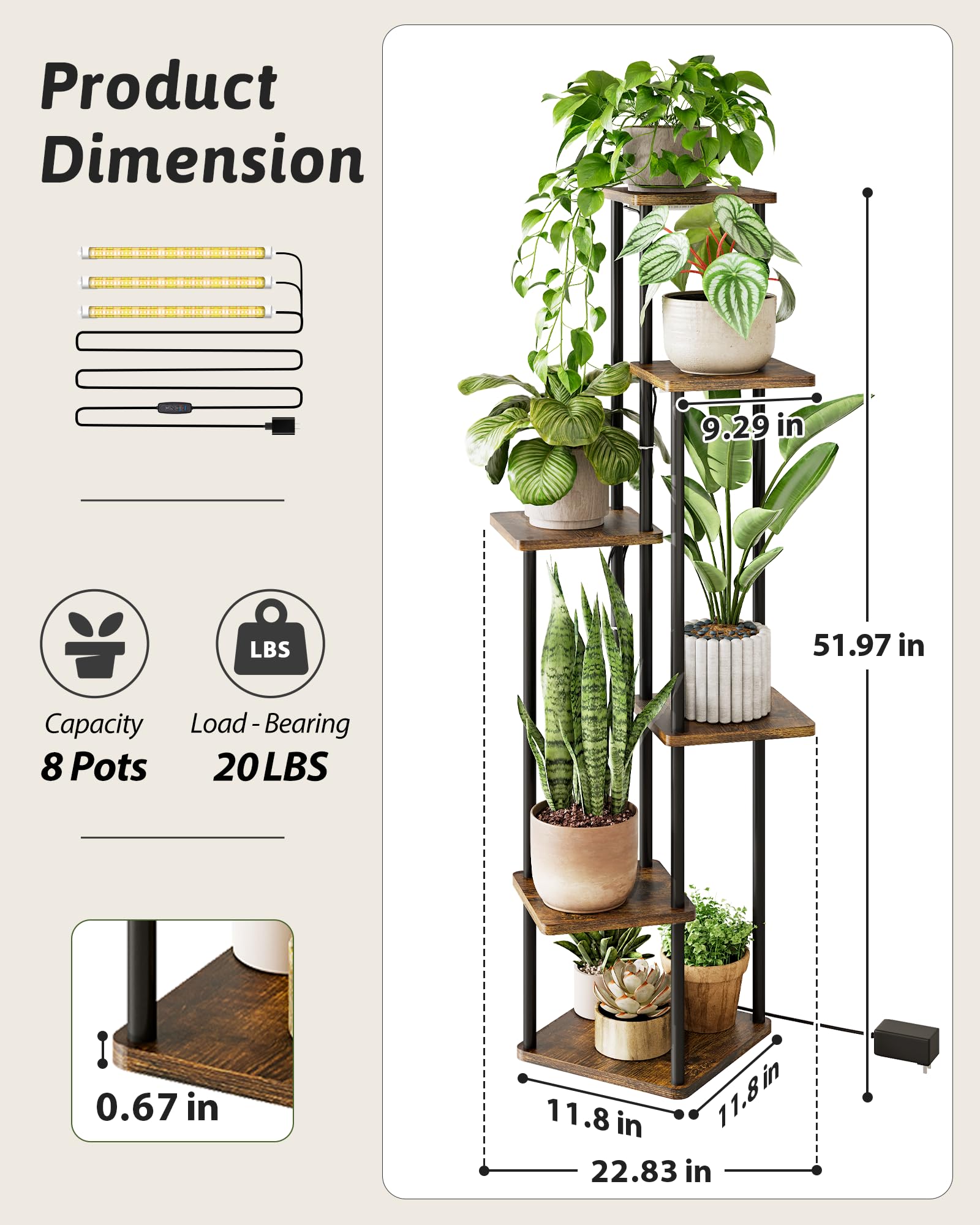 GENTINGBRO plant stand with grow light bars offering adjustable brightness.
