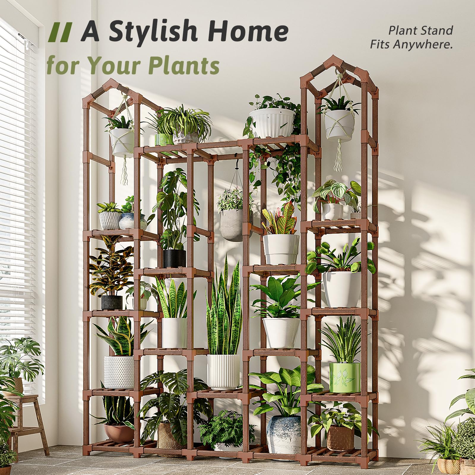 Gentingbro wide display accommodates heavy pots and creates a lush focal point