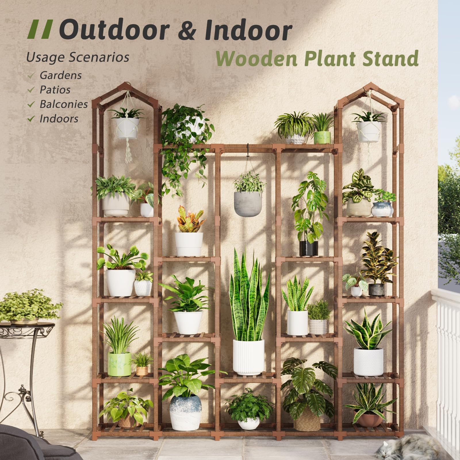 Gentingbro wooden plant shelf suits indoor or outdoor use, adding style
