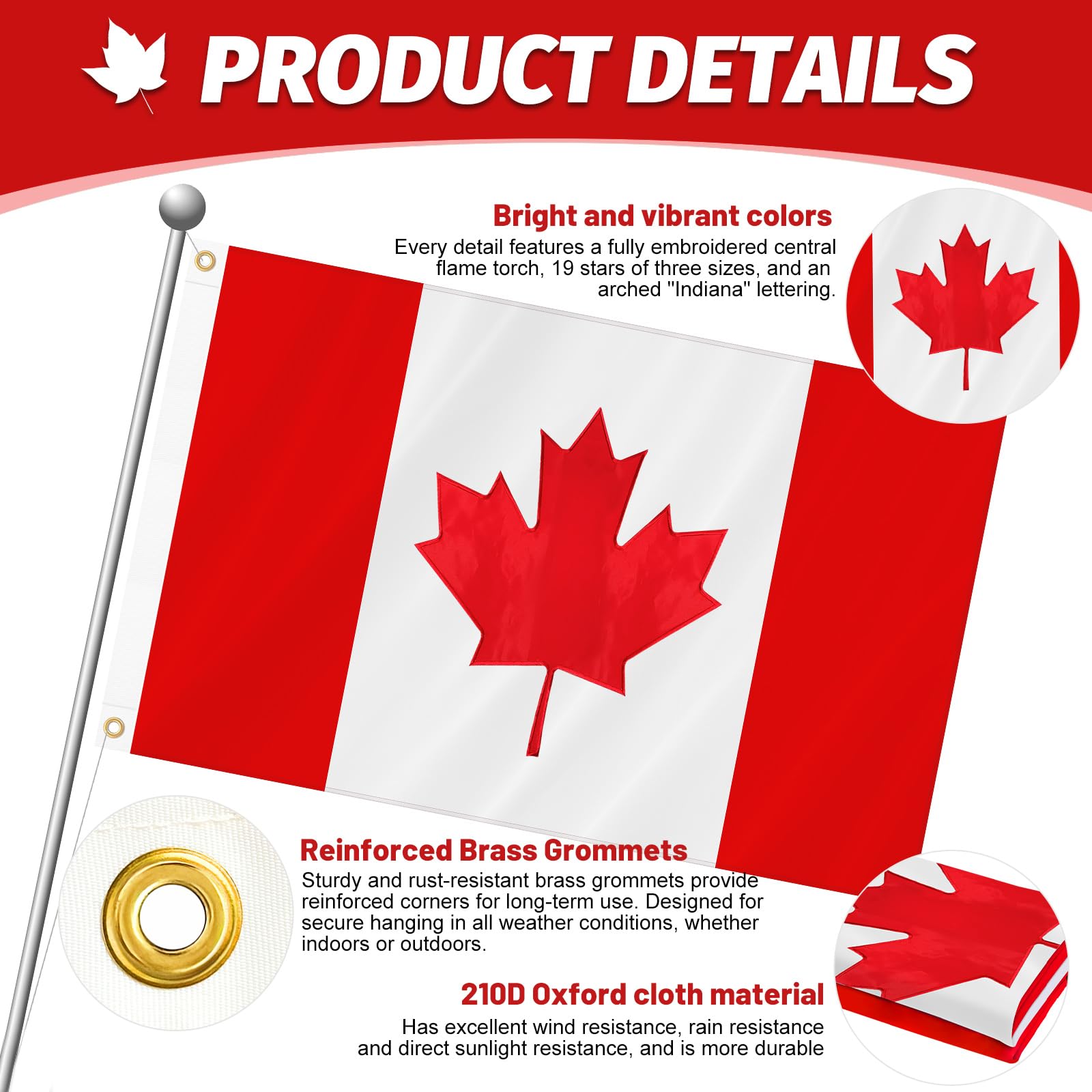 Geodurn Canada flag double-sided vivid colors for clear visibility.
