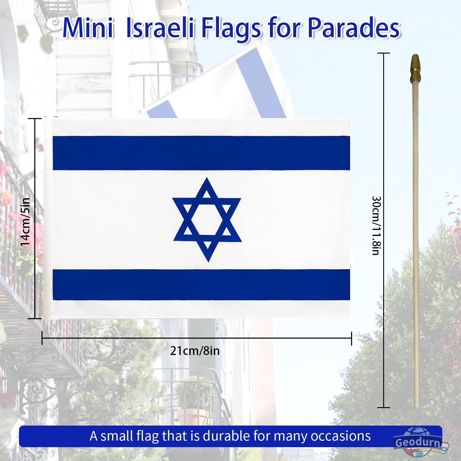Geodurn handheld flags with separate poles for easy assembly at events.